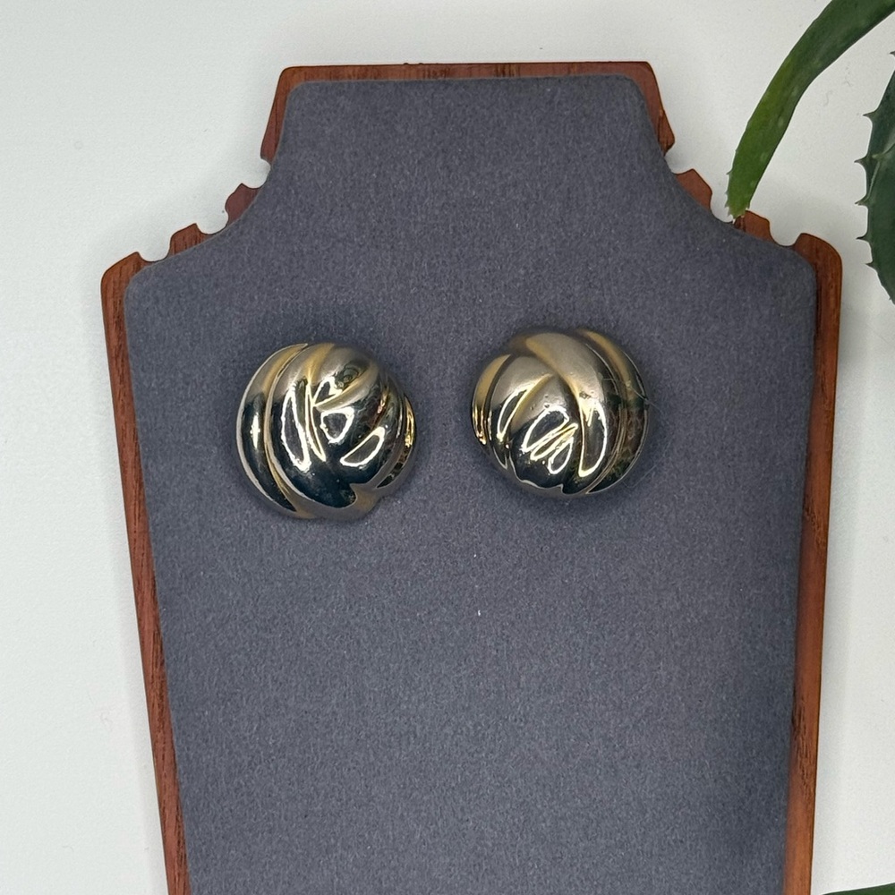 Erwin Pearl Vintage Gold Silver Swirl Clip Earrings Statement 90s - Picture 7 of 10